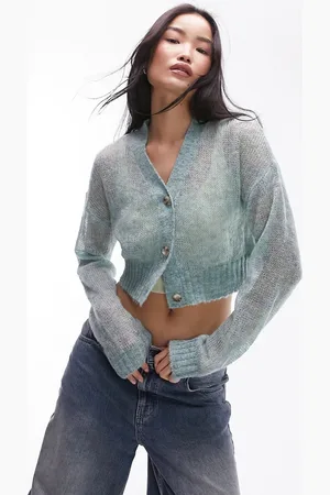 Topshop Knitted sheer cardigan in -Green