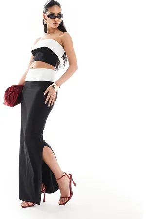 Missyempire Missy Empire exclusive slinky contrast column maxi skirt in monochrome (part of a set)-Multi