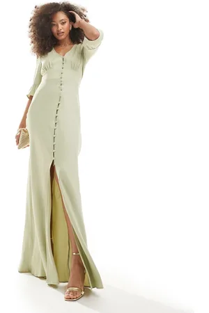 Maids to Measure Bridesmaid button front maxi dress in -Green