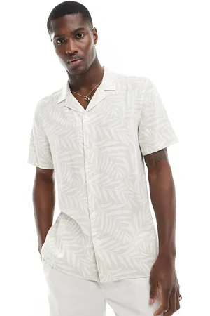 New Look Short sleeved palm linen blend shirt in -Neutral