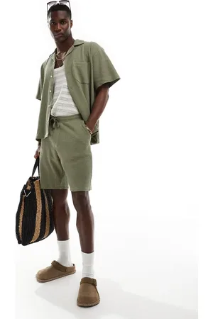 SELECTED Waffle shorts in khaki (part of a set)-Green