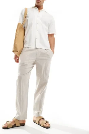 Abercrombie & Fitch Pull on linen blend pleated loose fit pants in -Neutral