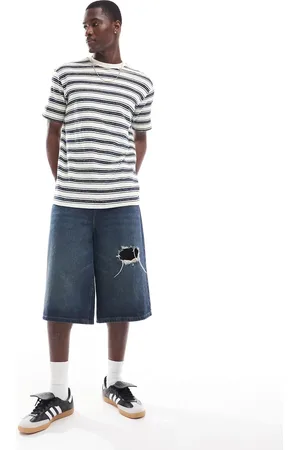 SELECTED Oversized textured t-shirt in navy and white stripe-Multi