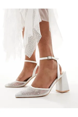 Be Mine Bridal Nala mesh block heeled shoes in ivory-White