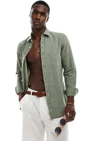 Only & Sons Linen mix long sleeve shirt in sage-Green