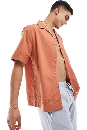 ASOS Relaxed revere textured shirt in orange