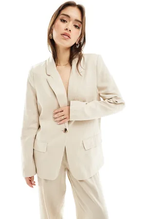 VILA Linen blazer in oatmeal (part of a set)-Neutral