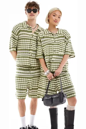 Reclaimed Unisex knitted shorts in stripe crochet-Multi