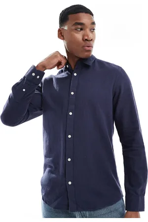 Only & Sons Linen mix long sleeve shirt in navy