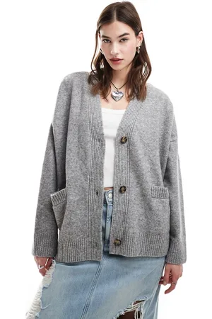 Monki Knit button front cardigan in -Green