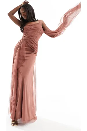 Lace & Beads Asymmetric tulle midaxi dress in