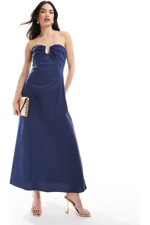 Bardot Bandeau poplin maxi dress in -Blue