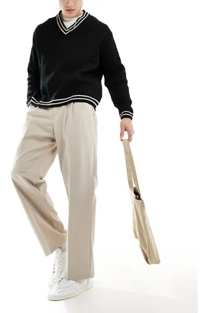 Pull&Bear Wide leg tailored pants in -Neutral