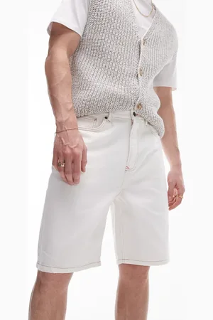 Topman Wide leg denim shorts in -Neutral