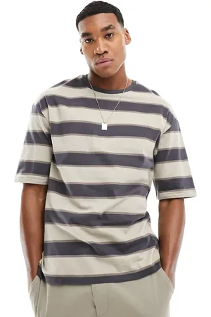 ADPT. Oversized t-shirt in washed beige stripe-Neutral