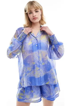 AllSaints Isla Inspiral sheer shirt in blue (part of a set)