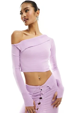 Missyempire Missy Empire knitted asymmetric long sleeve top in (part of a set)-Purple