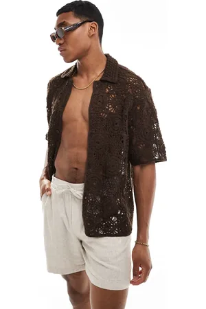 Bershka Crochet boxy shirt in -Brown