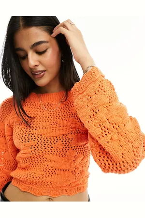 ONLY Crochet open back crop top in orange