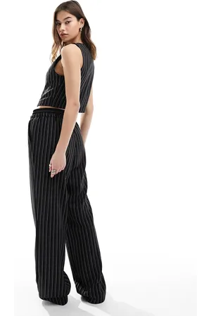 Reclaimed Pull on tailored straight leg pinstripe pants with satin waistband detail