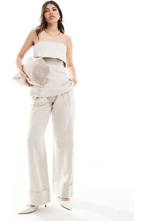 Pretty Lavish Linen blend wide leg pants in (part of a set)-Neutral