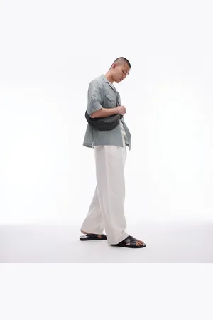 Topman Premium extra wide heavy textured pants in ecru-Neutral