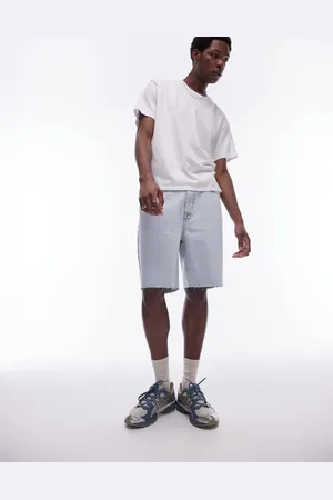 Topman Wide leg raw hem denim shorts in -Blue