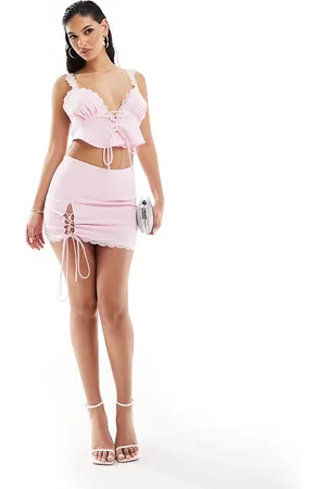 Missyempire Missy Empire tie side lace trim mini skirt in (part of a set)