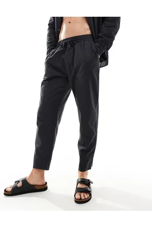 Pull&Bear Linen blend wide leg pants in