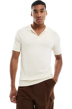 New Look Short sleeve slim fit knit polo in off