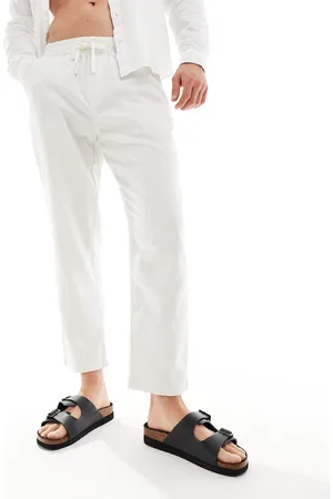 Pull&Bear Linen blend wide leg pants in -Neutral