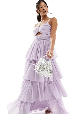 ANAYA Bridesmaids tiered maxi dress with cut out in lavender