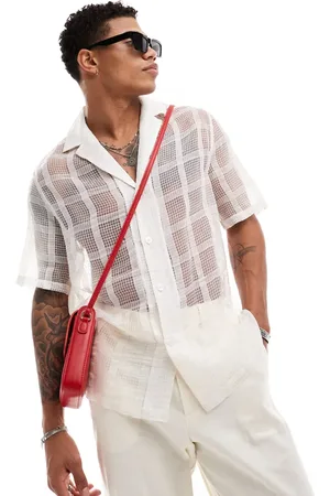ASOS Relaxed fit short sleeve revere collar sheer check shirt in