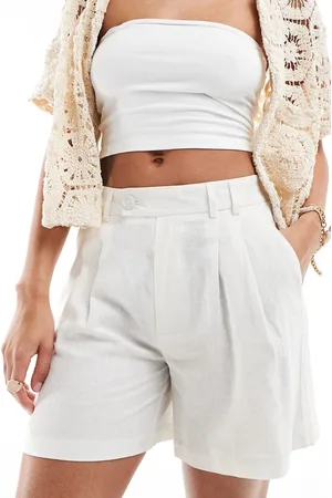 Stradivarius Linen blend bermuda shorts in -White