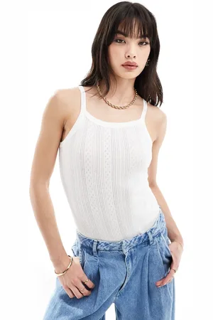 Pieces® Square neck ribbed bodysuit in -White