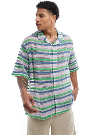 ASOS Boxy oversized revere crochet shirt-Multi