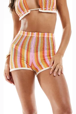 Missyempire Missy Empire crochet shorts in orange and (part of a set)-Multi