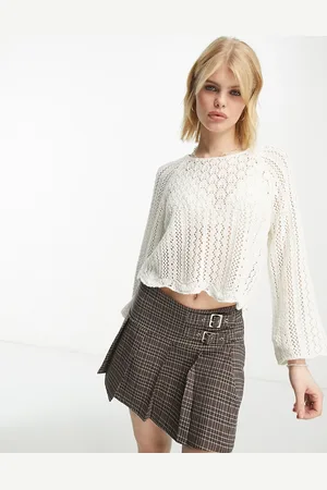 ONLY Crochet cropped wide sleeve jumper in