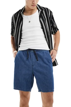 Only & Sons Pull on denim shorts in mid blue
