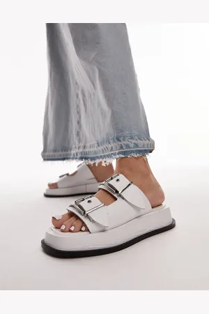 Topshop Katie leather chunky sandals in croc