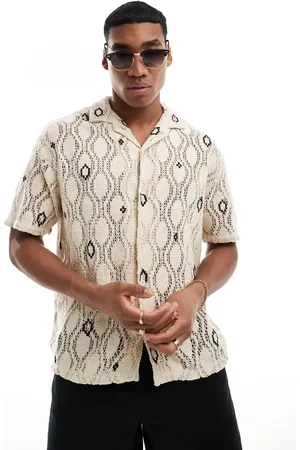 Pull&Bear Crochet revere neck shirt in -Neutral