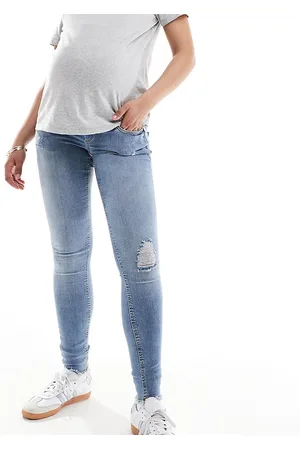 ONLY Blush skinny jeans with frayed hem in mid blue