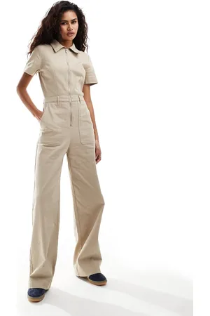 Monki Wide leg jumpsuit with zip front in -Neutral