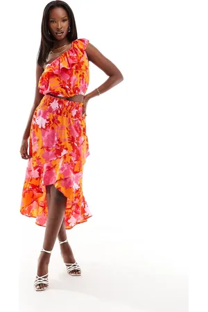 Ax Paris Ruffle trim midi skirt in orange and pink floral (part of a set)-Multi