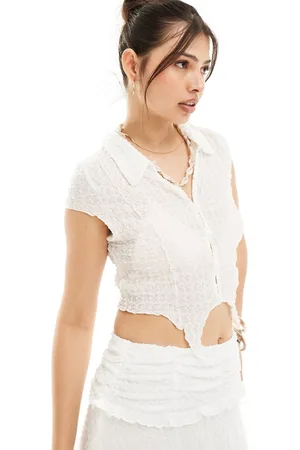 Something New X Cenit Nadir cap sleeved textured shirt with hem in (part of a set)