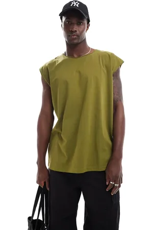 Brave Soul Oversized raw edge singlet in sea kelp