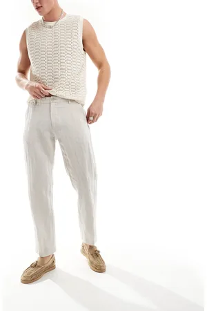 SELECTED Slim fit linen mix suit pants in beige-Neutral
