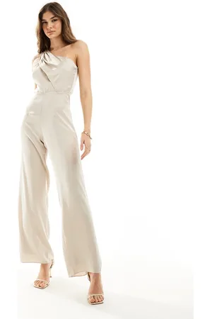 TFNC Bridesmaid satin one-shoulder jumpsuit in -Gold