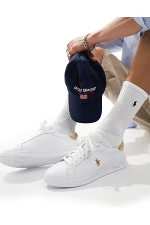Ralph Lauren Heritage Court sneakers in white with tan heel tab