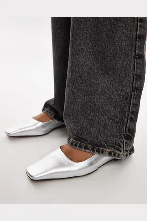 Topshop Blakely premium leather square toe ballet flats in